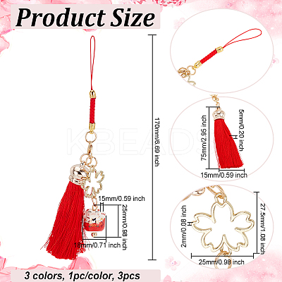 3Pcs 3 Colors Cartoon Lucky Cat Straps Mobile Phone Lanyard AJEW-OC0004-03-1