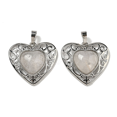 Natural Quartz Crystal Rock Crystal Peach Love Heart Pendants G-G158-01K-1