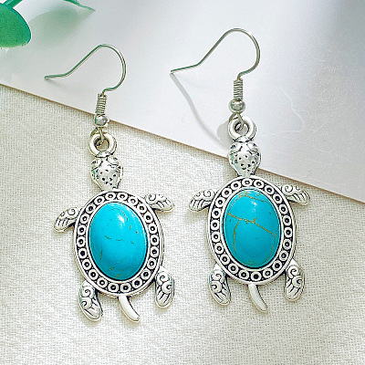 Tortoise Synthetic Turquoise Pendant Necklacres & Link Bracelets & Dangle Earring Sets FS-WG4B145-01-1
