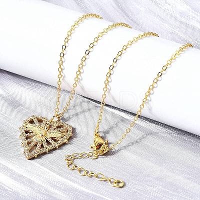 Brass Micro Pave Clear Cubic Zirconia Bird Heart Pendant Necklaces for Women NJEW-D311-01A-G-1