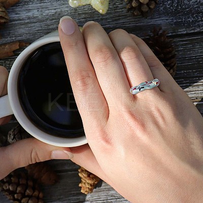 Enamel Flower of Life Twist Wave Open Cuff Ring JR921A-1