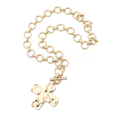 Alloy Textured Cross Pendant Ring Link Chain Necklaces for Women LS-NJEW-B120-03-1