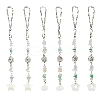 Natural Shell Cloud & Flower & Star Pendant Decoration HJEW-OC00289-1