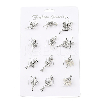 12Pcs 12 Styles Ballet Dancer Alloy Rhinestone Brooches for Backpack Clothes JEWB-A033-05P-1