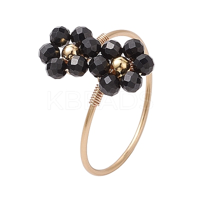 Flower Natural Rainbow Moonstone & Black Spinel Finger Rings RJEW-JR00777-1