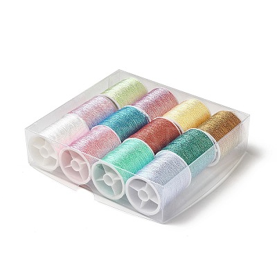 12 Rolls 12 Colors 6-Ply Polyester Metallic Embroidery Thread OCOR-L046-01A-1