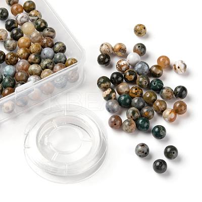 100Pcs 8mm Natural Ocean Agate/Ocean Jasper Round Beads DIY-LS0002-59-1