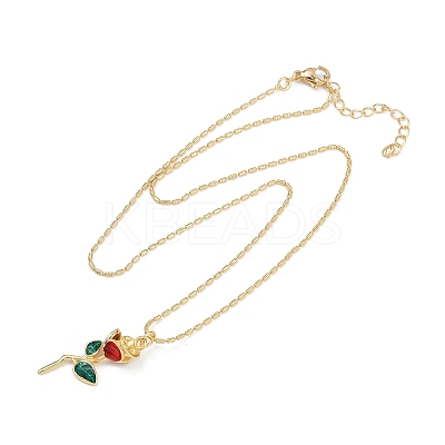 Brass FireBrick Enamel Rose Pendant Necklaces for Women NJEW-U042-01A-G-1