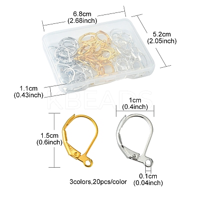 60Pcs 3 Colors Brass Leverback Earring Findings KK-FS0001-16-1