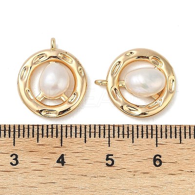Brass Pave Natural Freshwater Pearl Pendants KK-U045-17G-1