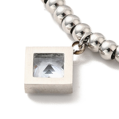 304 Stainless Steel Rhombus Charm Bracelet with Cubic Zirconia BJEW-B057-09P-1