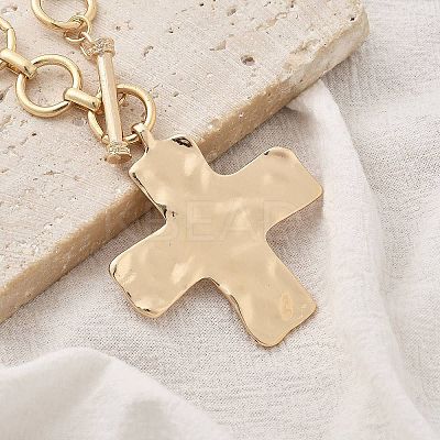 Alloy Textured Cross Pendant Ring Link Chain Necklaces for Women LS-NJEW-B120-03-1