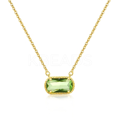 304 Stainless Steel Pave Cubic Zirconia Oval Birth Stone Pendant Necklaces for Women FS-WGC2097-10-1