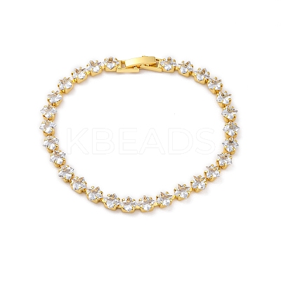Brass Rhombus Clear Cubic Zirconia Cup Chain Necklaces for Women NJEW-U033-02G-1