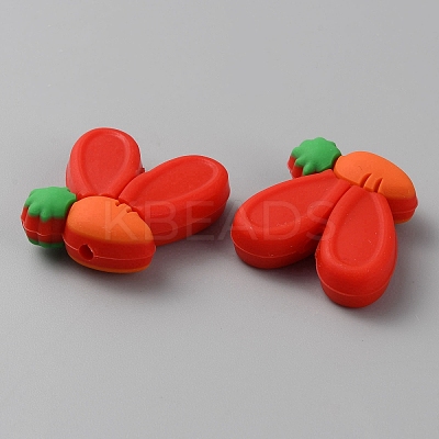 Rabbit Ears with Carrot Food Grade Eco-Friendly Silicone Focal Beads SIL-SZC0003-05A-1