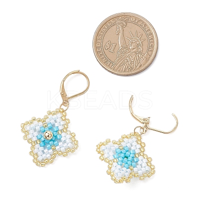 3 Pairs Handmade Glass Seed Beads Flower Leverback Earrings EJEW-MZ00578-1