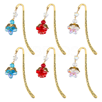 6Pcs 3 Colors Alloy Hook Bookmarks AJEW-HS00004-1