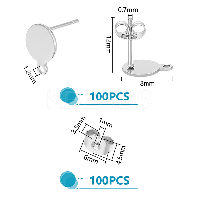 100Pcs Flat Round 304 Stainless Steel Ear Stud Components STAS-UN0053-60-1