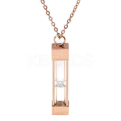 1Pc Glass Hourglass Rectangle Pet Memorial Keepsake Urn Ashes Pendant Necklaces NJEW-CA0001-27RG-1