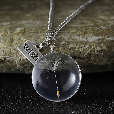 Clear Glass with Dandelion Inside Pendant Necklaces FS-WG96F40-07-1