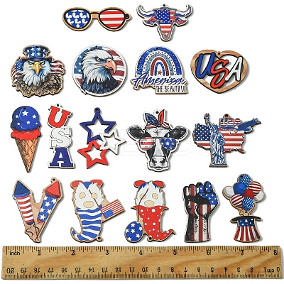 16Pcs 16 Styles Spray Painted Wood Big Pendants WOOD-FS0001-24-1