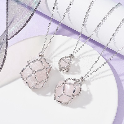 3Pcs 3 Style 304 Stainless Steel & Brass Macrame Pouch Empty Stone Holder for Pendant Necklaces Making NJEW-JN04442-1