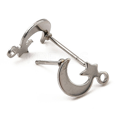 Non-Tarnish Moon & Star Shape 201 Stainless Steel Stud Earrings Findings STAS-Q251-04P-1