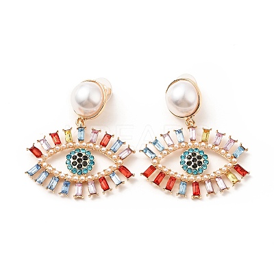 Rhinestone Eye Dangle Stud Earrings with Acrylic Pearl Beaded LS-EJEW-J045-01KCG-1