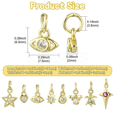 16Pcs 8 Style Brass Micro Pave Cubic Zirconia Charms ZIRC-CJ0003-33-1