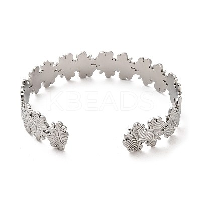 Non-Tarnish 304 Stainless Steel Leaf Cuff Bangles BJEW-G694-10P-1