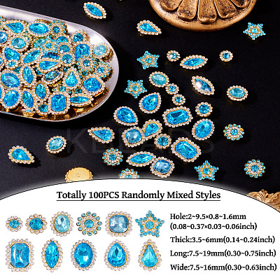 100Pcs Teardrop/Heart/Star Sew on Rhinestones GACR-TA0001-07F-1