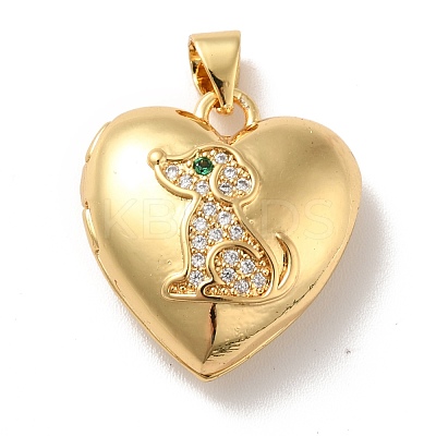 Rack Plating Brass Micro Pave Clear Cubic Zirconia Locket Pendants KK-M227-07G-1