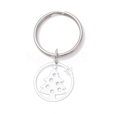 Ring with Christmas Trees 201 Stainless Steel Pendant Decorations KEYC-JKC01355-1