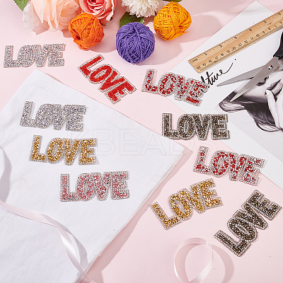 12Pcs 6 Colors Valentine's Day Theme Word LOVE Hotfix Rhinestone Iron on Patches PATC-FG0001-69-1