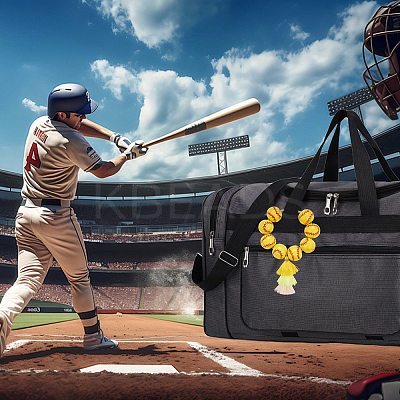 Wood Baseball Beads Pendant Decorations HJEW-SW00126-1