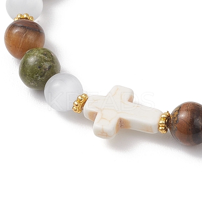 Natural Unakite & Tiger Eye Beads Stretch Bracelets for Women BJEW-JB13271-1