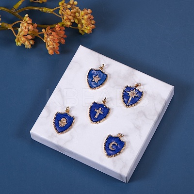 5Pcs 5 Styles Real 18K Gold Plated Brass Micro Pave Clear Cubic Zirconia Enamel Pendants ZIRC-SZ0001-35-1