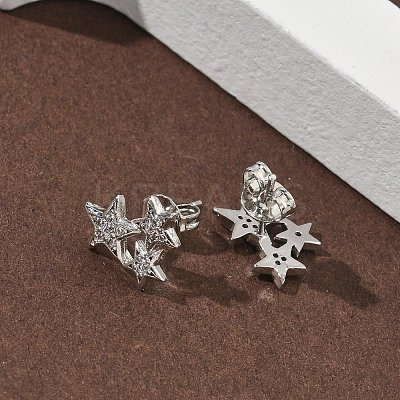 Star Brass Micro Pave Clear Cubic Zirconia Stud Earrings LS-EJEW-F383-06P-1