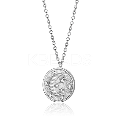 Stylish 304 Stainless Steel Flat Round with Moon Pendant Necklaces for Women's Daily Wear XY3014-1-1