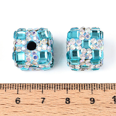 Polymer Clay Rhinestone Beads with Square Acrylic CLAY-T022-03G-1