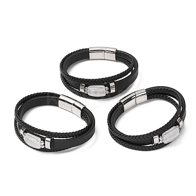 Natural Quartz Crystal & Braided Microfiber Leather Multi-strand Bracelets for Women Men GG-CBAEA55-01E-1