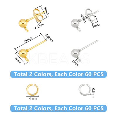120Pcs 2 Colors Iron Ball Stud Earring Post KK-UN0001-70-1