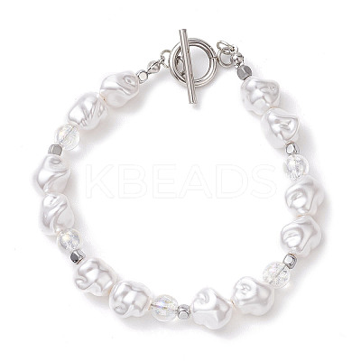 Nuggets Plastic Imitation Pearl & Glass & Synthetic Non-magnetic Hematite Beaded Bracelets for Women BJEW-JB10569-1