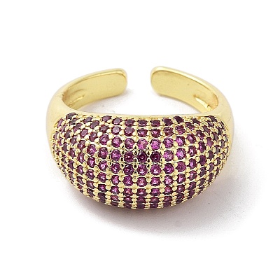 Brass with Cubic Zirconia Open Cuff Rings for Women RJEW-A035-16G-1