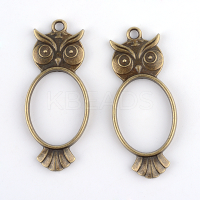 Rack Plating Alloy Owl Open Back Bezel Pendants PALLOY-S047-15F-FF-1