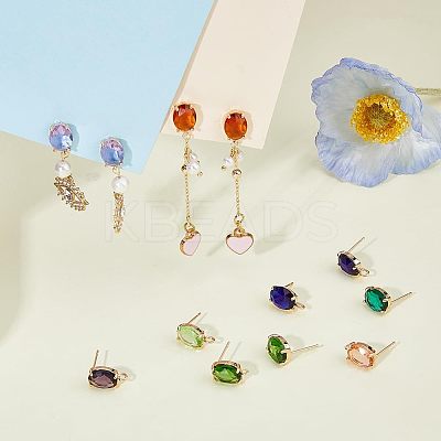 16Pcs 8 Colors Brass Glass Stud Earring Findings DIY-FH0004-50-1