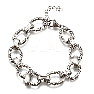 304 Stainless Steel Oval Link Chain Bracelets for Women BJEW-R021-09P-1