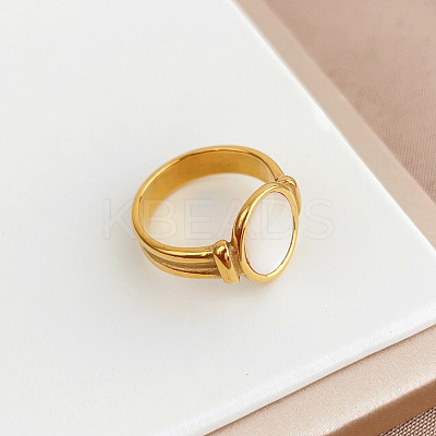 Retro Fashionable 304 Stainless Steel and Shell Finger Rings FS-WG8030D-03-1