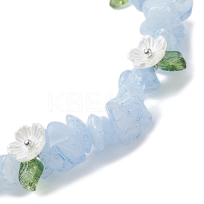 Dyed Natural Aquamarine Chip Beaded Stretch Bracelets for Women BJEW-JB12311-01-1