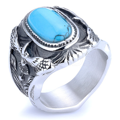 304 Stainless Steel and Synthetic Turquoise Finger Rings for Men FS-WGEFF67-02-1